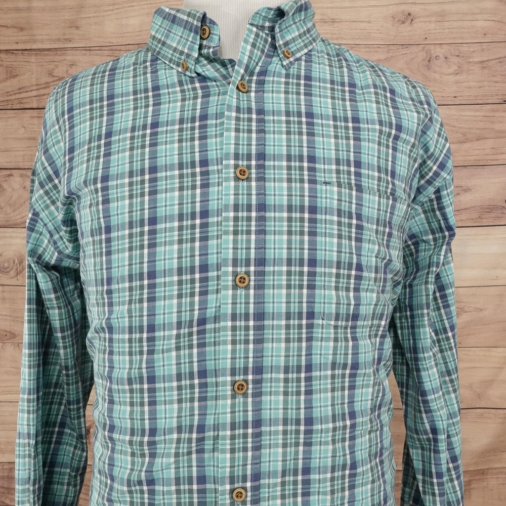 Roundtree & Yorke Shirt Mens Big 2X Blue Plaid Long Sleeve Button-Up Cotton